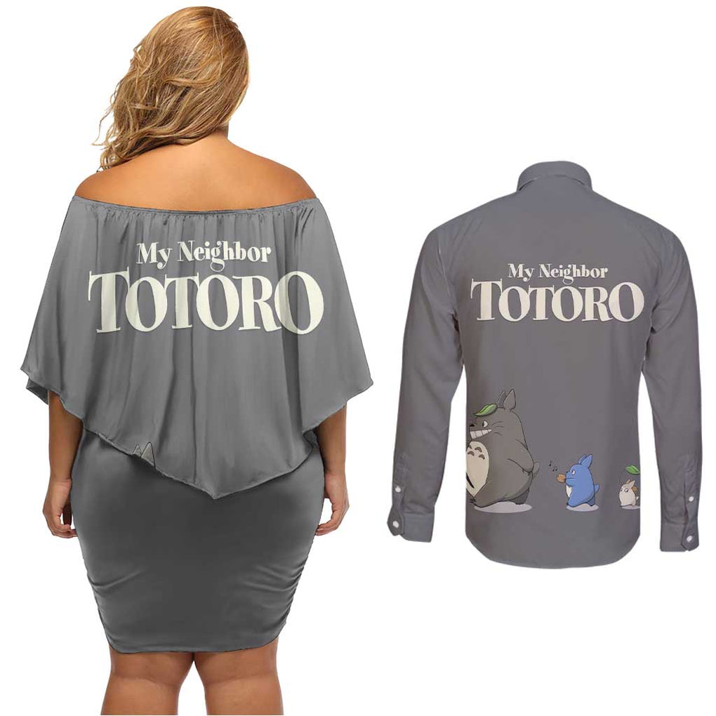 Totoro - My Neighbor Totoro Couples Matching Off Shoulder Short Dress and Long Sleeve Button Shirt Anime Style