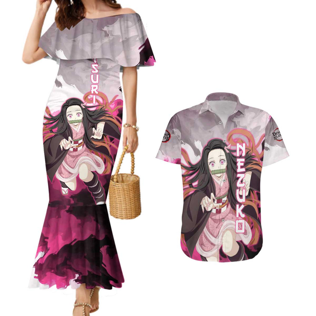 Nezuko - Demon Slayer Couples Matching Mermaid Dress and Hawaiian Shirt Anime Style