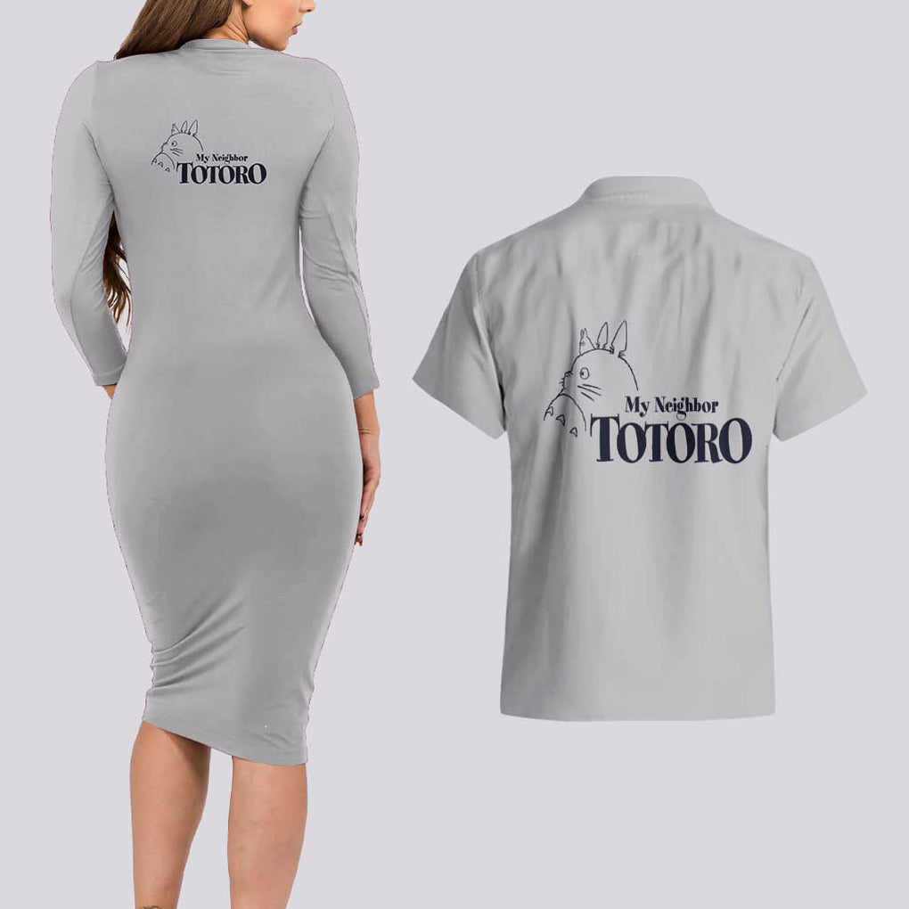 Totoro My Neighbor Totoro Couples Matching Long Sleeve Bodycon Dress and Hawaiian Shirt Ghibli Anime Style