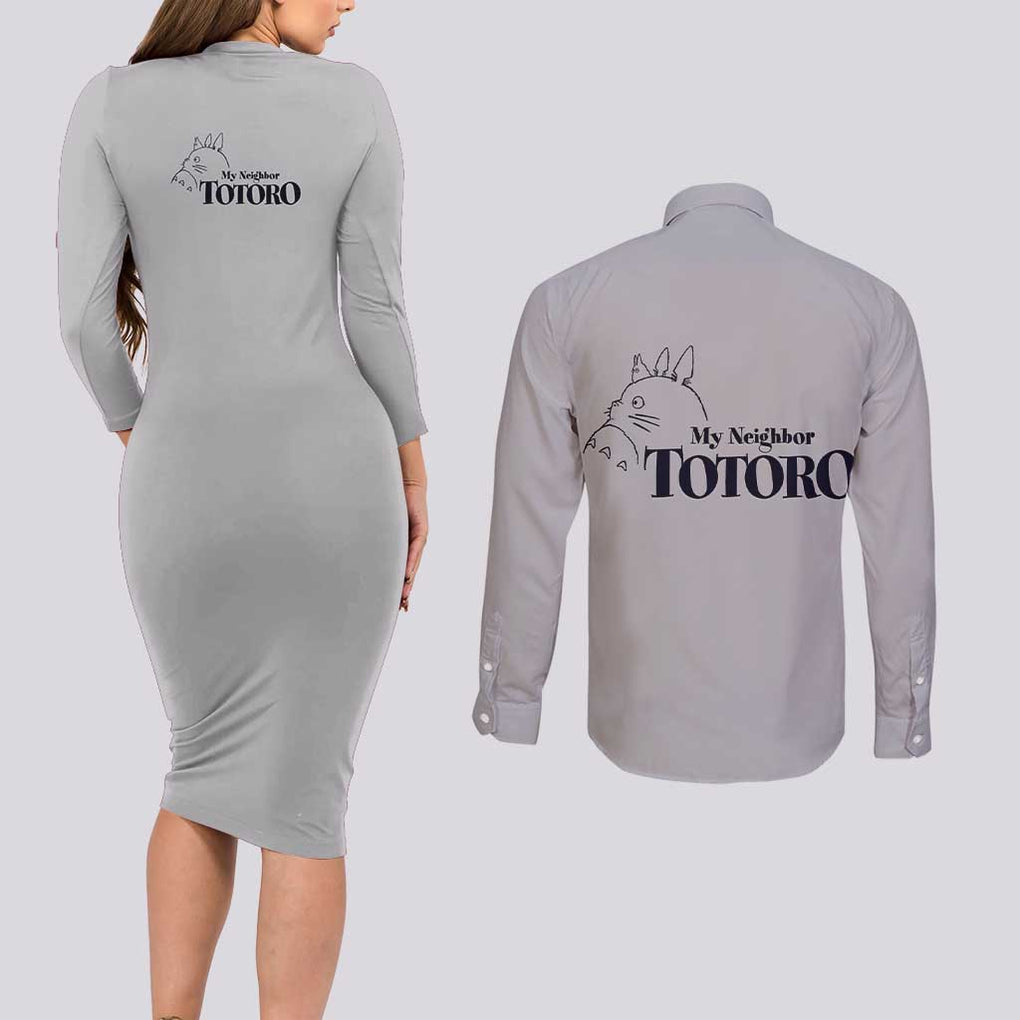 Totoro My Neighbor Totoro Couples Matching Long Sleeve Bodycon Dress and Long Sleeve Button Shirt Ghibli Anime Style