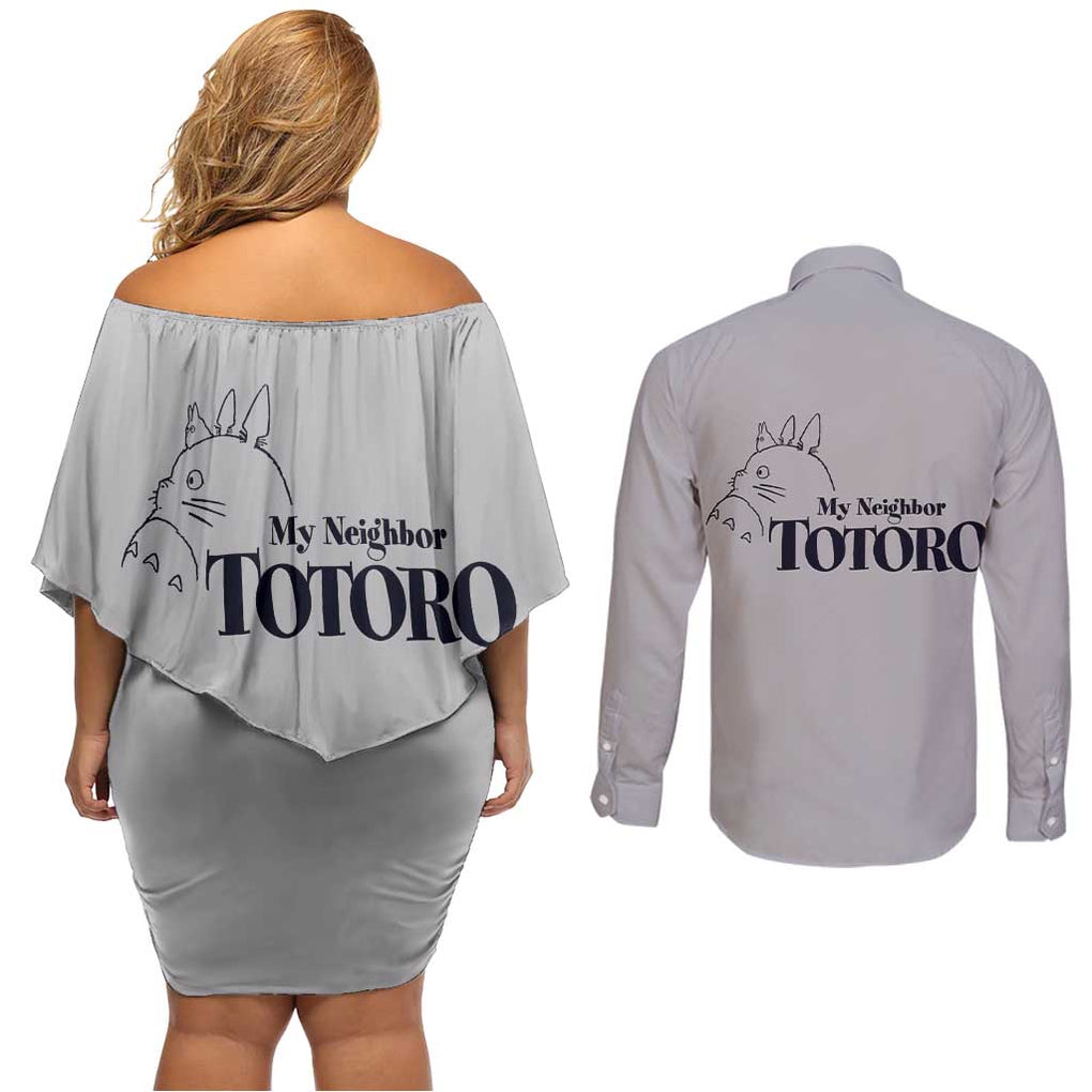 Totoro My Neighbor Totoro Couples Matching Off Shoulder Short Dress and Long Sleeve Button Shirt Ghibli Anime Style
