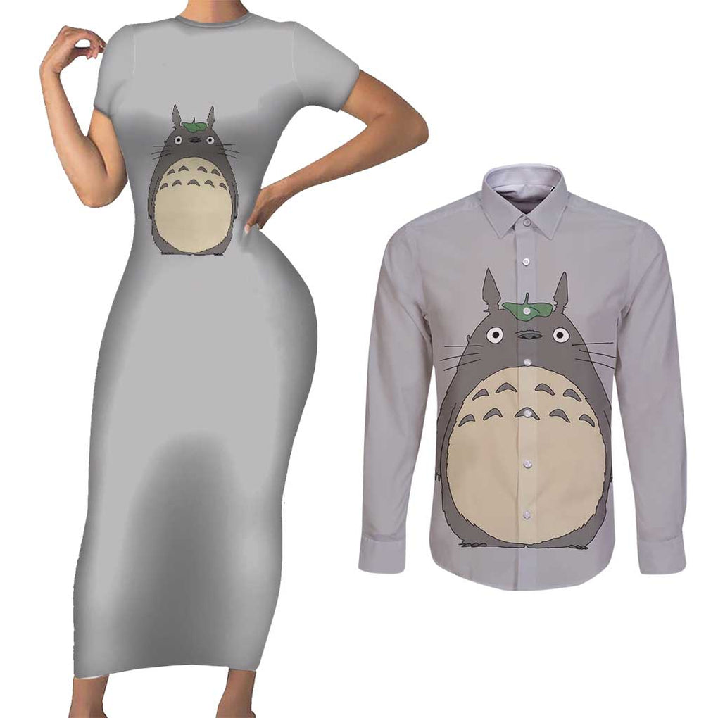 Totoro My Neighbor Totoro Couples Matching Short Sleeve Bodycon Dress and Long Sleeve Button Shirt Ghibli Anime Style