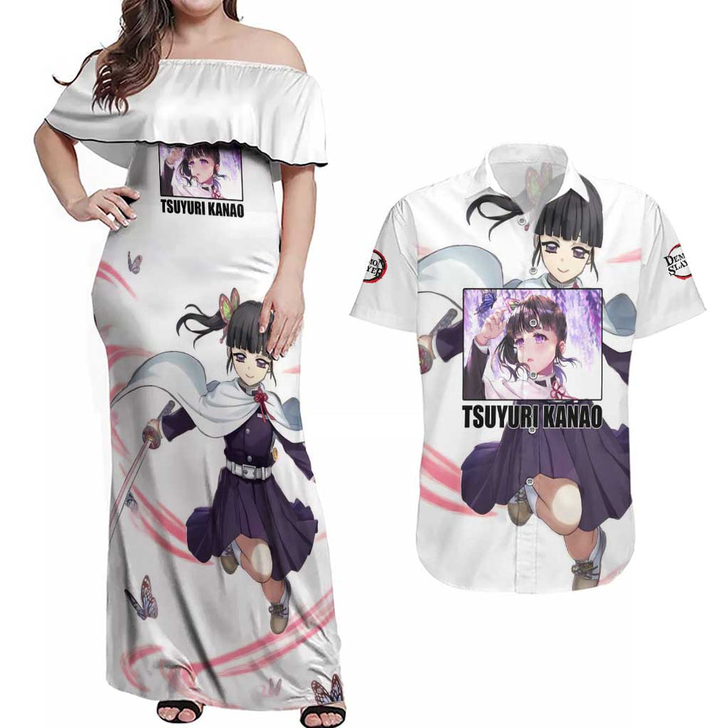 Kanao - Demon Slayer Couples Matching Off Shoulder Maxi Dress and Hawaiian Shirt Anime Style