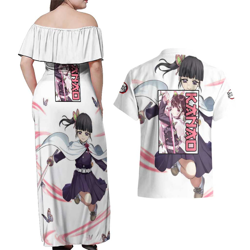 Kanao - Demon Slayer Couples Matching Off Shoulder Maxi Dress and Hawaiian Shirt Anime Style