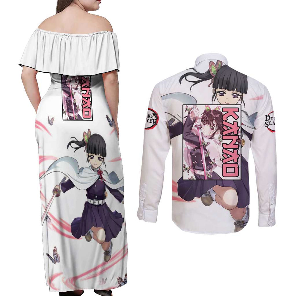Kanao - Demon Slayer Couples Matching Off Shoulder Maxi Dress and Long Sleeve Button Shirt Anime Style
