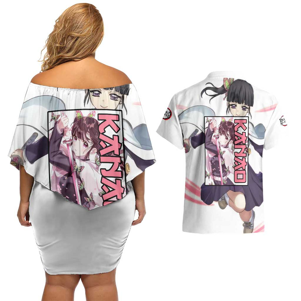 Kanao - Demon Slayer Couples Matching Off Shoulder Short Dress and Hawaiian Shirt Anime Style