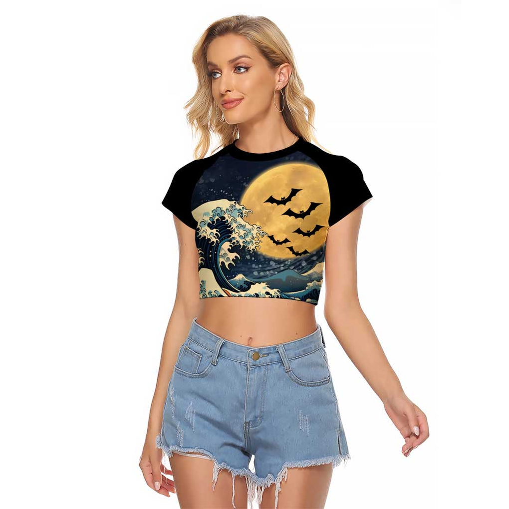 Kanagawa Wave Janpan Halloween Raglan Cropped T Shirt Japan Art Style