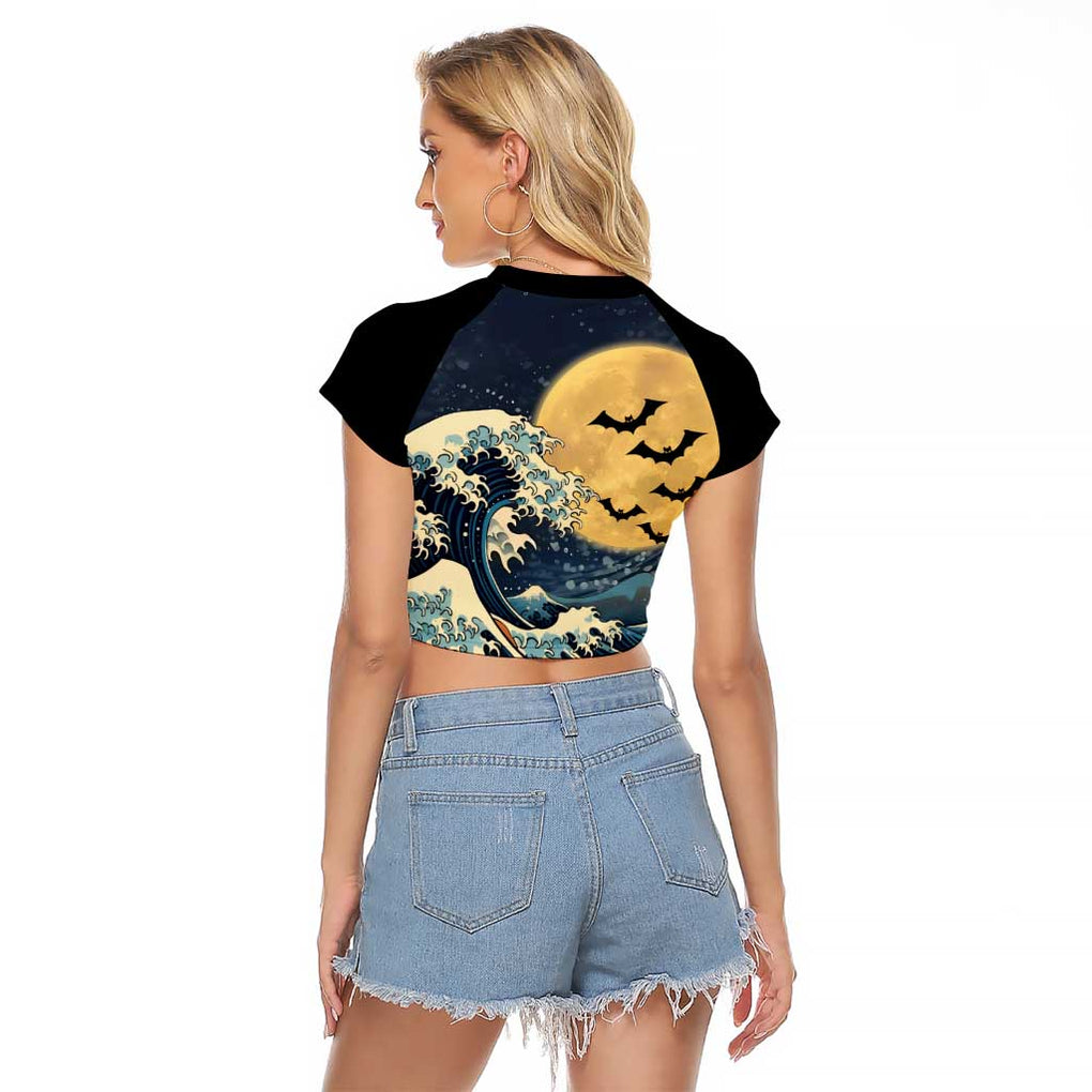 Kanagawa Wave Janpan Halloween Raglan Cropped T Shirt Japan Art Style
