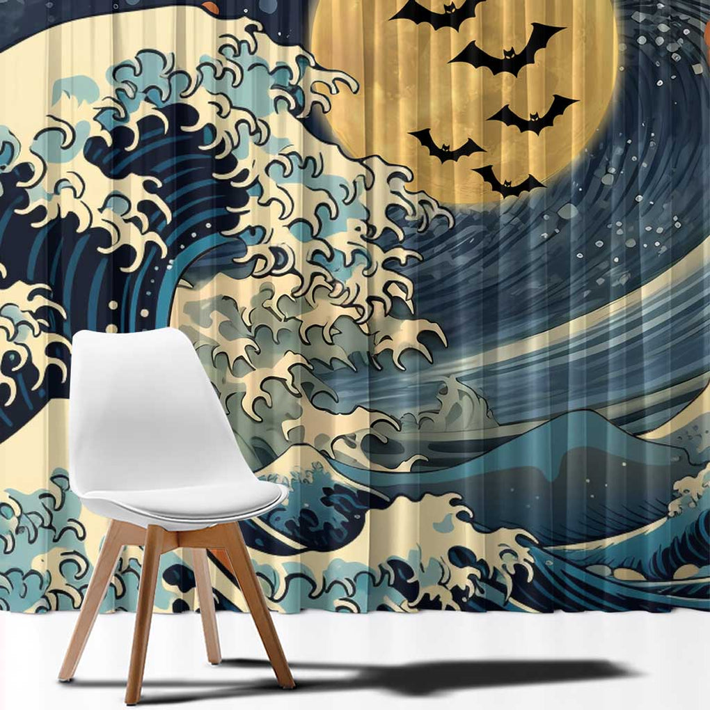 Kanagawa Wave Janpan Halloween Window Curtain Japan Art Style