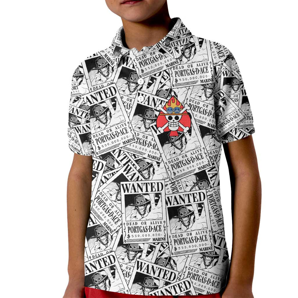 Portgas D. Ace Wanted - One Piece Kid Polo Shirt Anime Style