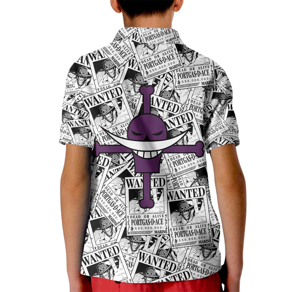 Portgas D. Ace Wanted - One Piece Kid Polo Shirt Anime Style