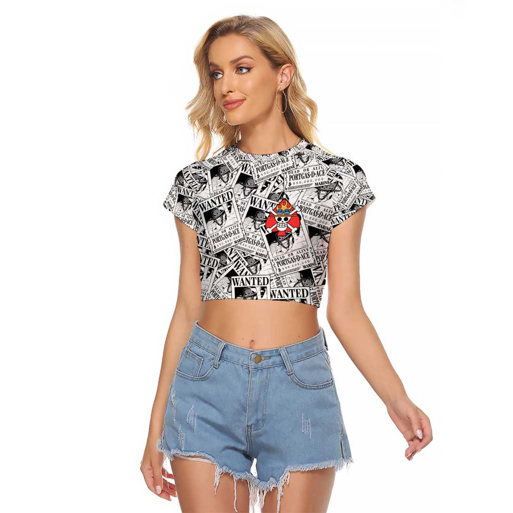 Portgas D. Ace Wanted - One Piece Raglan Cropped T Shirt Anime Style
