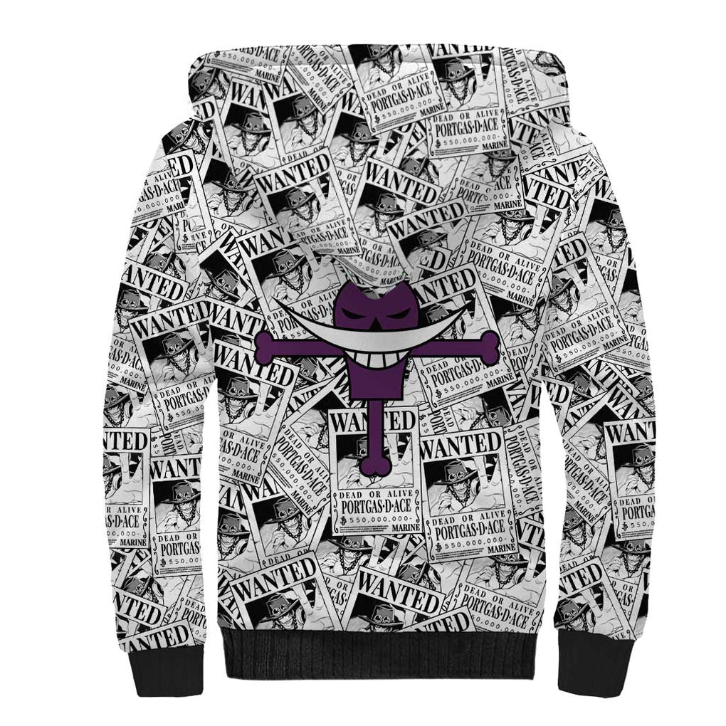 Portgas D. Ace Wanted - One Piece Sherpa Hoodie Anime Style