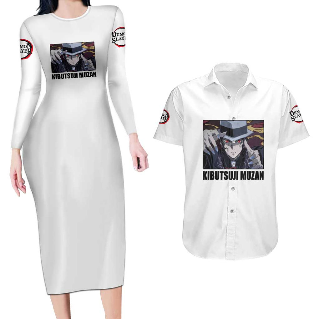Muzan Kibutsuji - Demon Slayer Couples Matching Long Sleeve Bodycon Dress and Hawaiian Shirt Anime Style