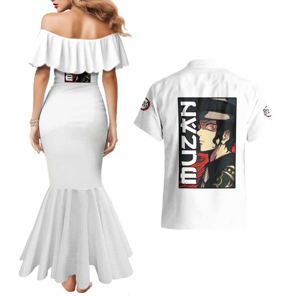 Muzan Kibutsuji - Demon Slayer Couples Matching Mermaid Dress and Hawaiian Shirt Anime Style