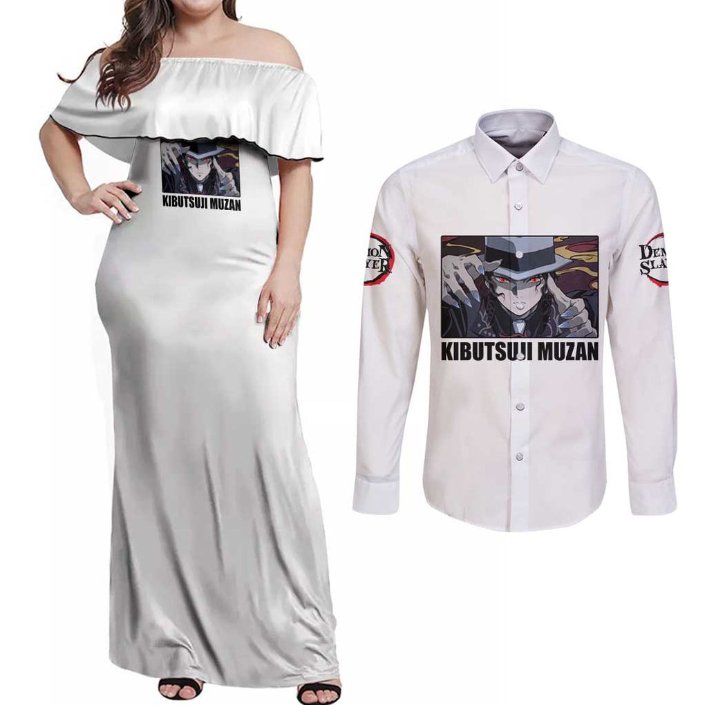 Muzan Kibutsuji - Demon Slayer Couples Matching Off Shoulder Maxi Dress and Long Sleeve Button Shirt Anime Style