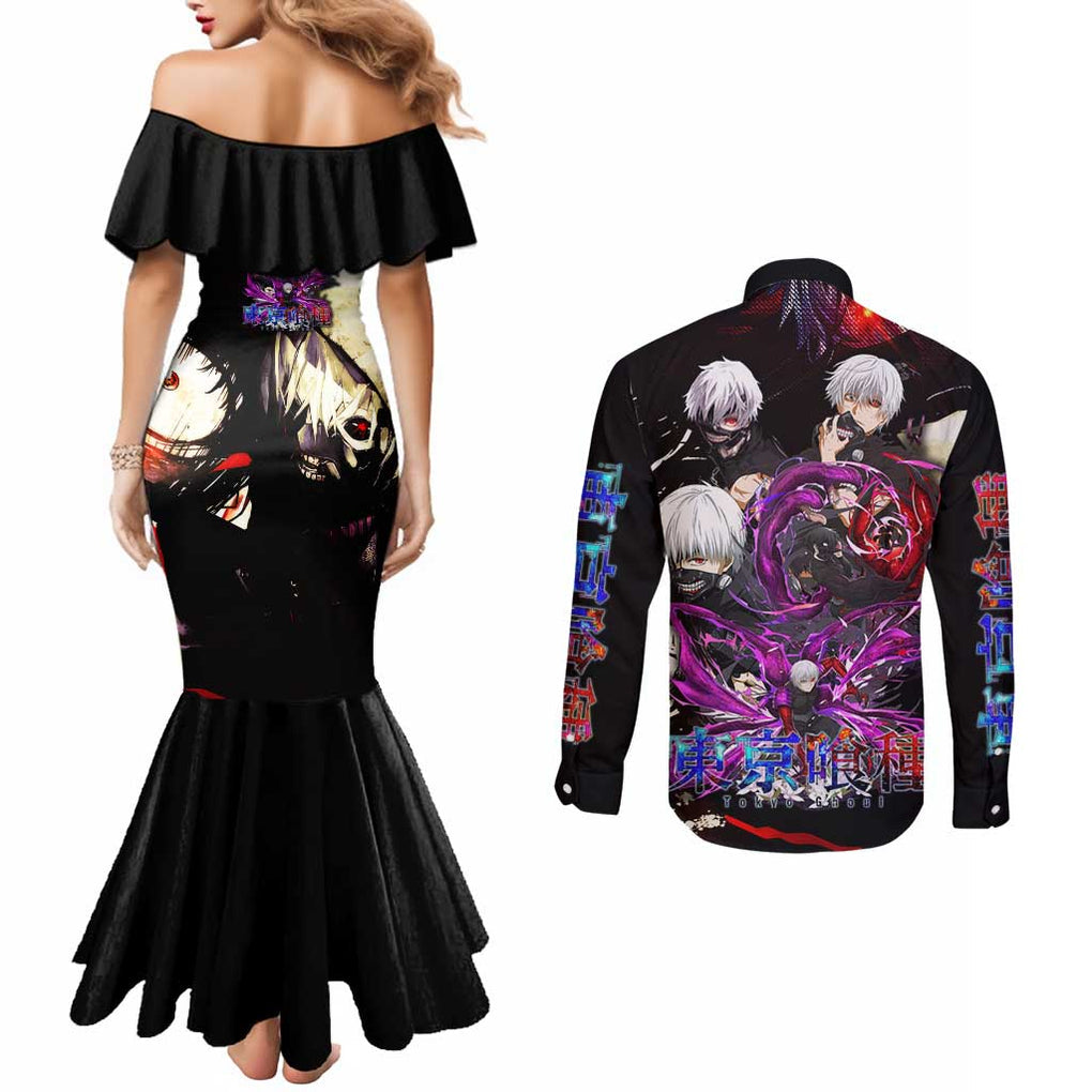Kaneki Ken Tokyo Ghoul Grunge Couples Matching Mermaid Dress and Long Sleeve Button Shirt Anime Style