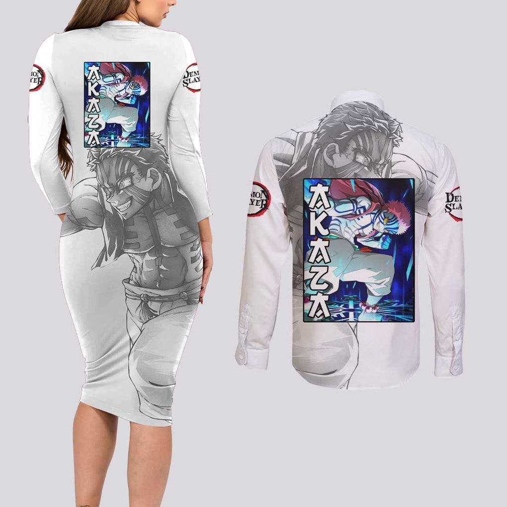 Akaza - Demon Slayer - Kimesu no Yaiba Couples Matching Long Sleeve Bodycon Dress and Long Sleeve Button Shirt Japan Art Style