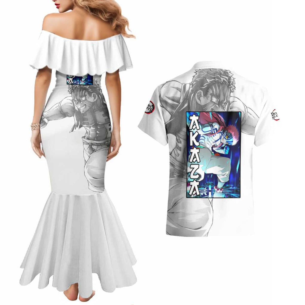 Akaza - Demon Slayer - Kimesu no Yaiba Couples Matching Mermaid Dress and Hawaiian Shirt Japan Art Style