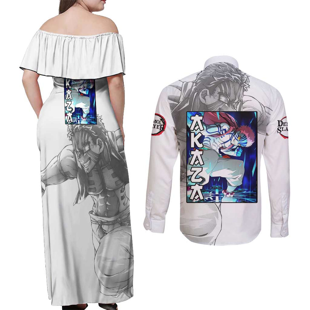 Akaza - Demon Slayer - Kimesu no Yaiba Couples Matching Off Shoulder Maxi Dress and Long Sleeve Button Shirt Japan Art Style