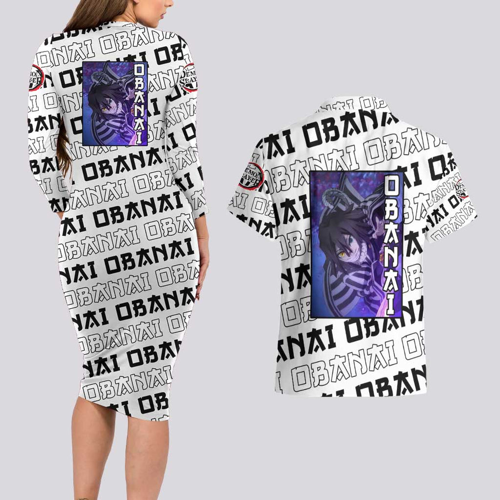 Iguro Obanai - Demon Slayer Couples Matching Long Sleeve Bodycon Dress and Hawaiian Shirt Anime Style