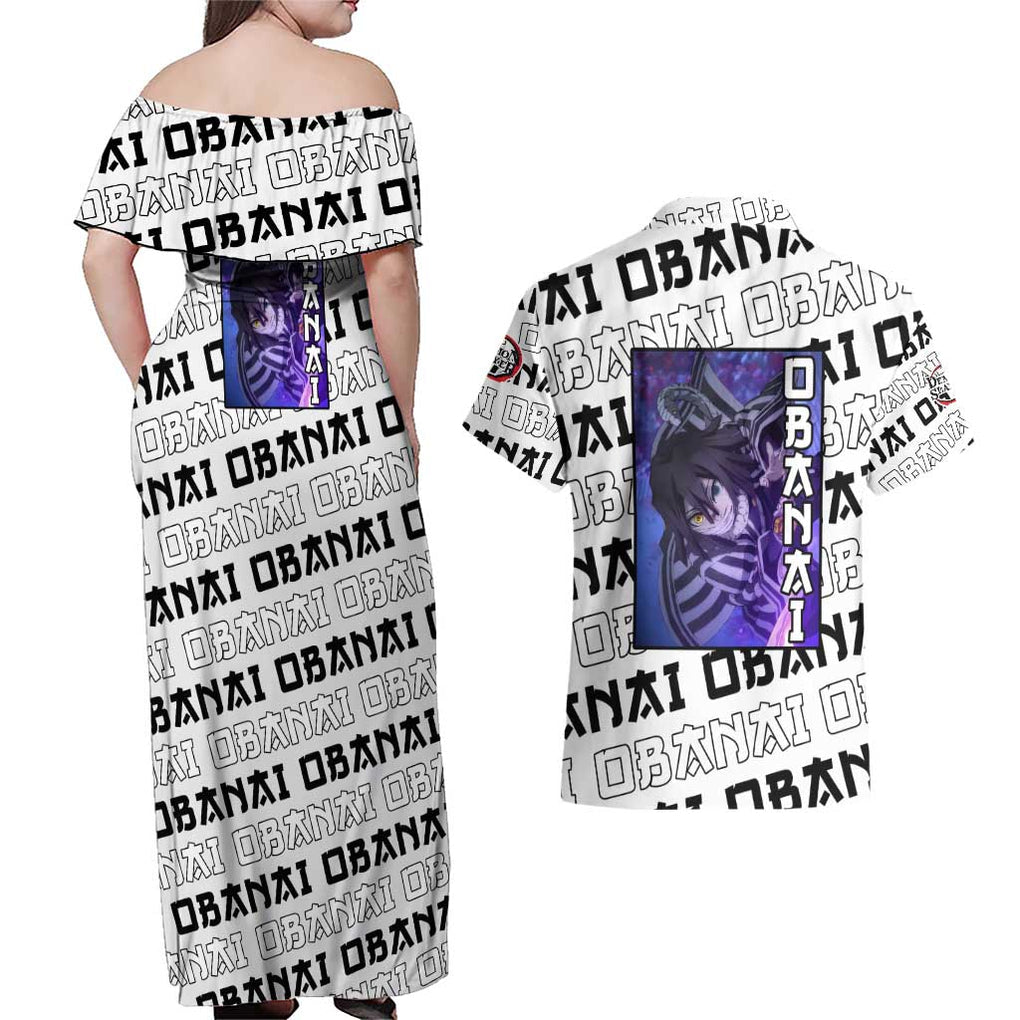 Iguro Obanai - Demon Slayer Couples Matching Off Shoulder Maxi Dress and Hawaiian Shirt Anime Style