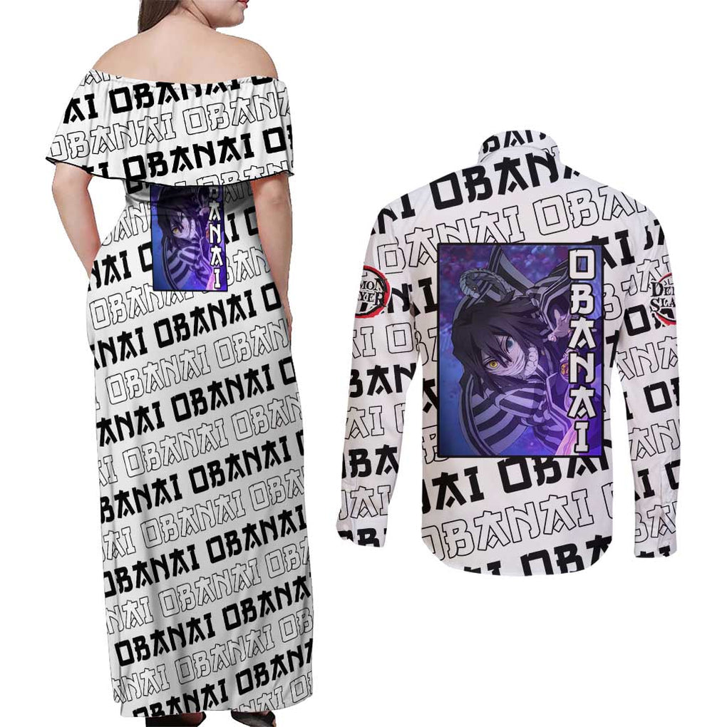 Iguro Obanai - Demon Slayer Couples Matching Off Shoulder Maxi Dress and Long Sleeve Button Shirt Anime Style
