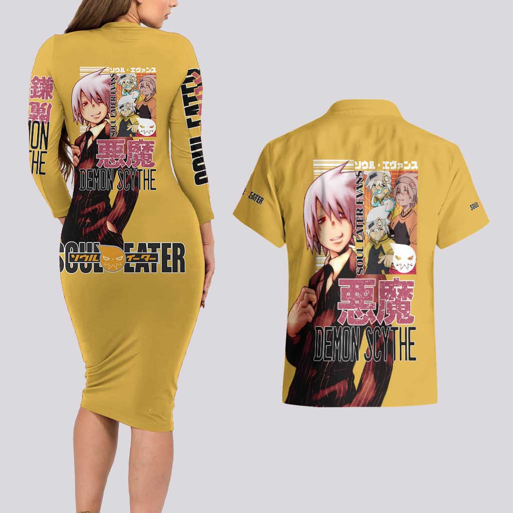 Soul Evans Soul Eater Couples Matching Long Sleeve Bodycon Dress and Hawaiian Shirt Anime Style