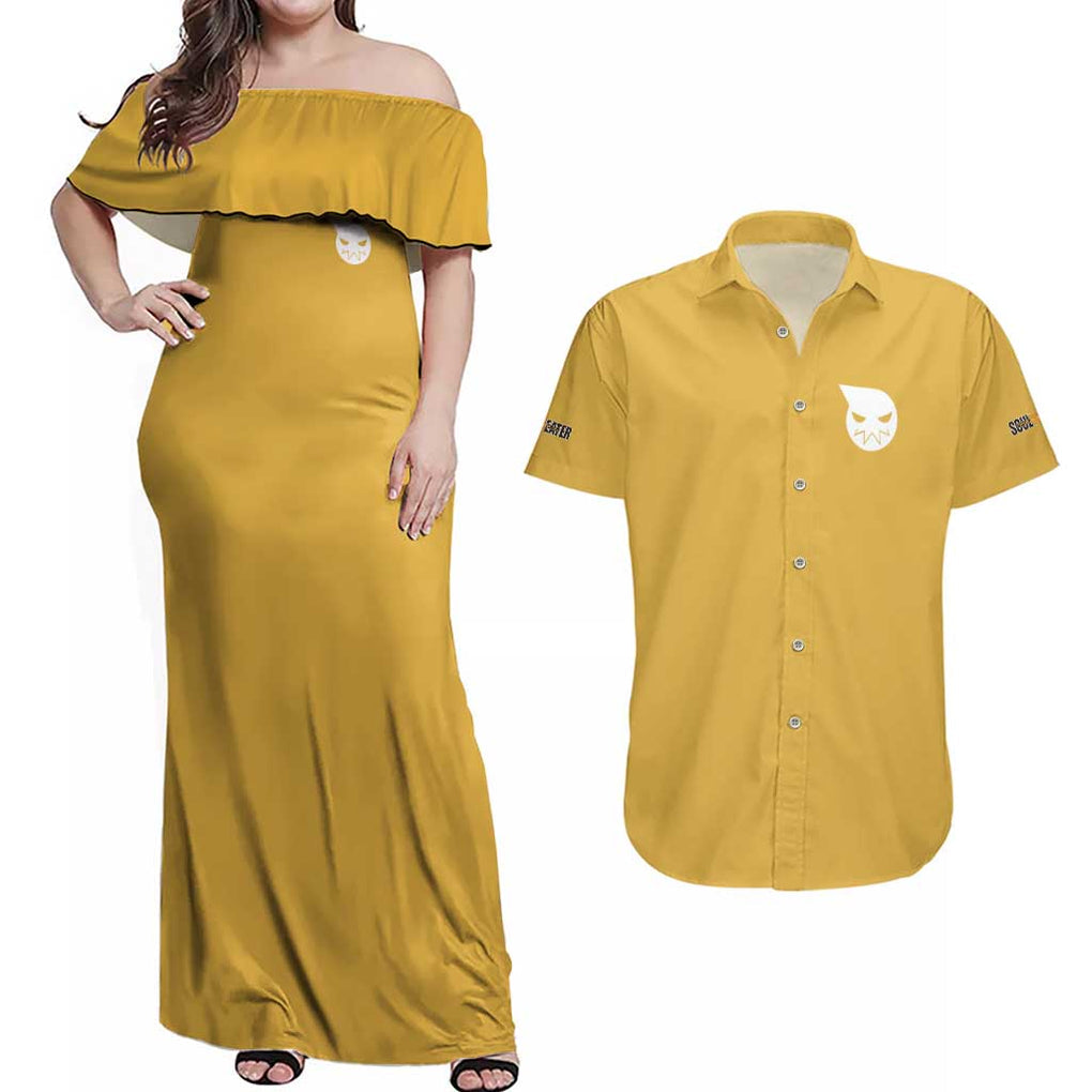 Soul Evans Soul Eater Couples Matching Off Shoulder Maxi Dress and Hawaiian Shirt Anime Style