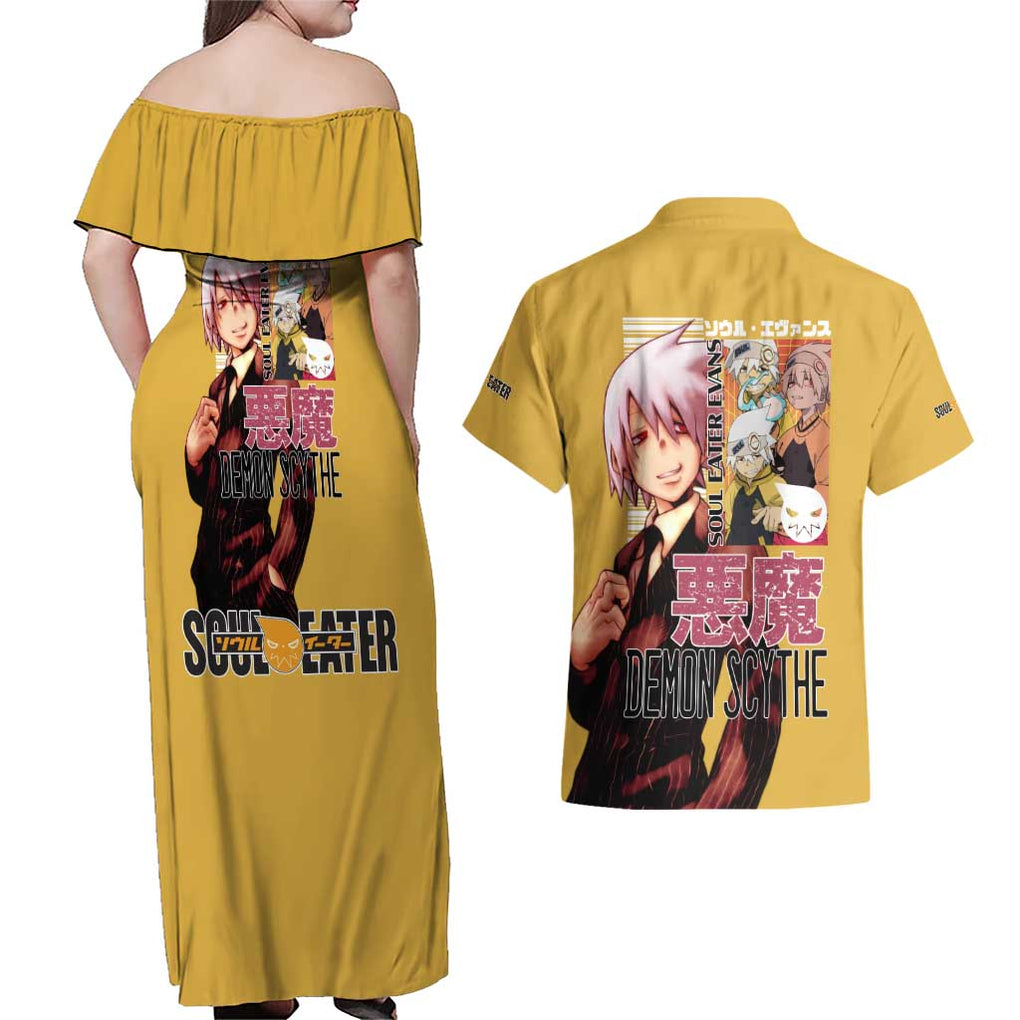 Soul Evans Soul Eater Couples Matching Off Shoulder Maxi Dress and Hawaiian Shirt Anime Style