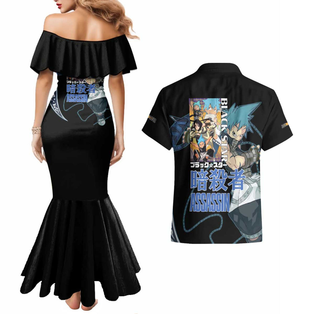 Black Star - Soul Eater Couples Matching Mermaid Dress and Hawaiian Shirt Japan Anime Style