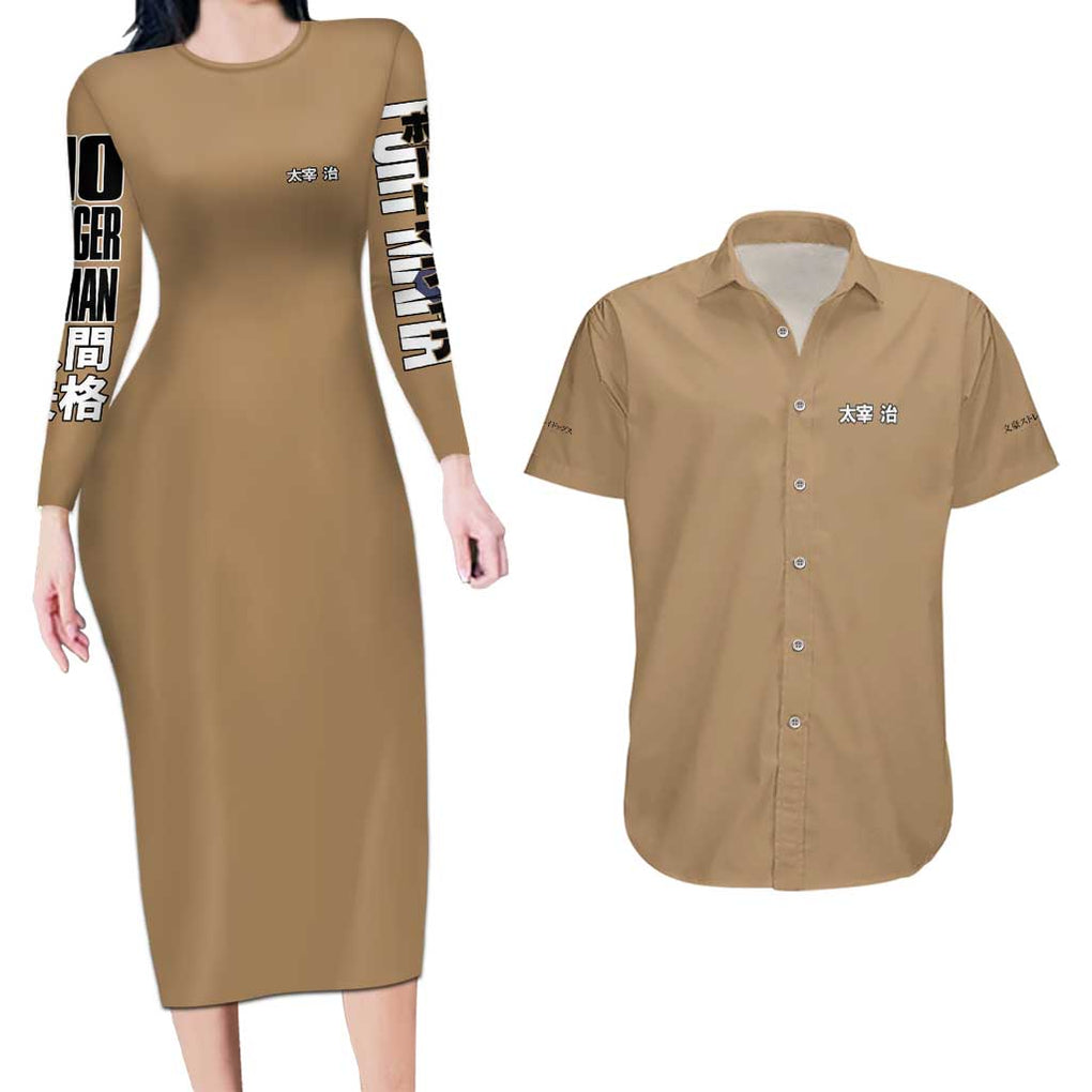 Osamu Dazai Bungou Stray Dogs Couples Matching Long Sleeve Bodycon Dress and Hawaiian Shirt Anime Style