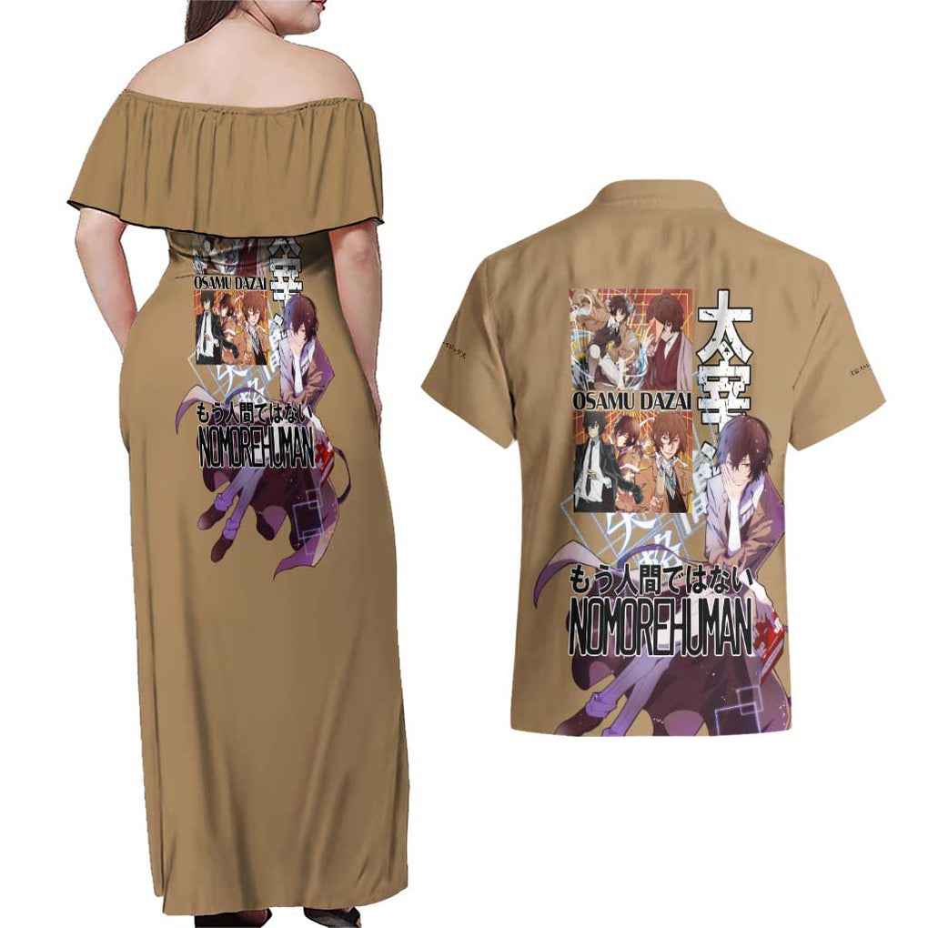 Osamu Dazai Bungou Stray Dogs Couples Matching Off Shoulder Maxi Dress and Hawaiian Shirt Anime Style