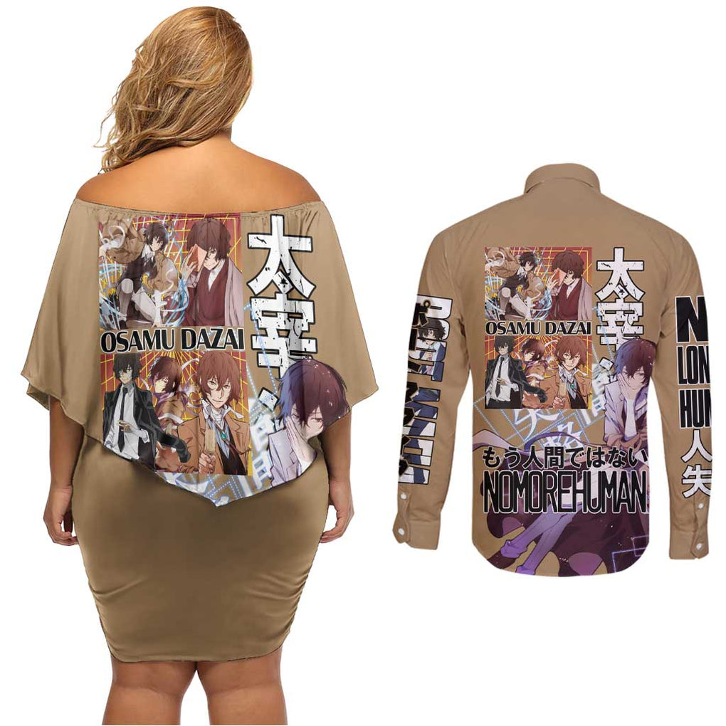 Osamu Dazai Bungou Stray Dogs Couples Matching Off Shoulder Short Dress and Long Sleeve Button Shirt Anime Style