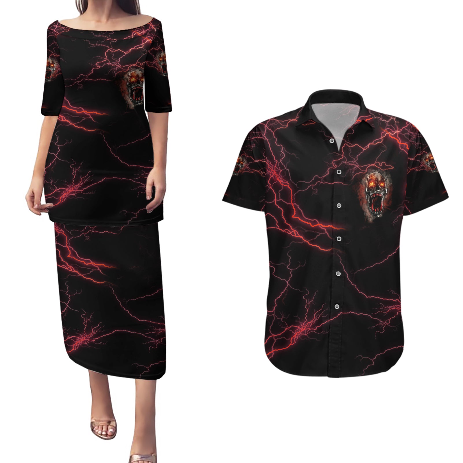im-never-alone-skull-demon-couples-matching-puletasi-dress-and-hawaiian-shirt