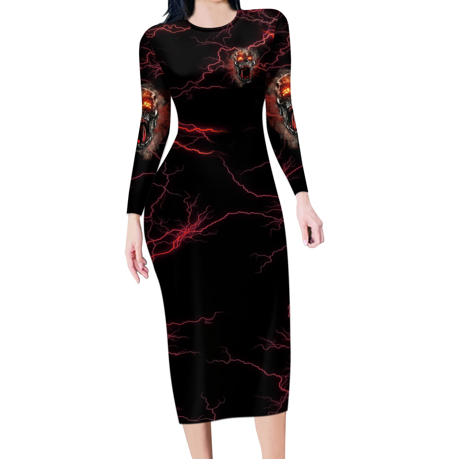 im-never-alone-skull-demon-long-sleeve-bodycon-dress