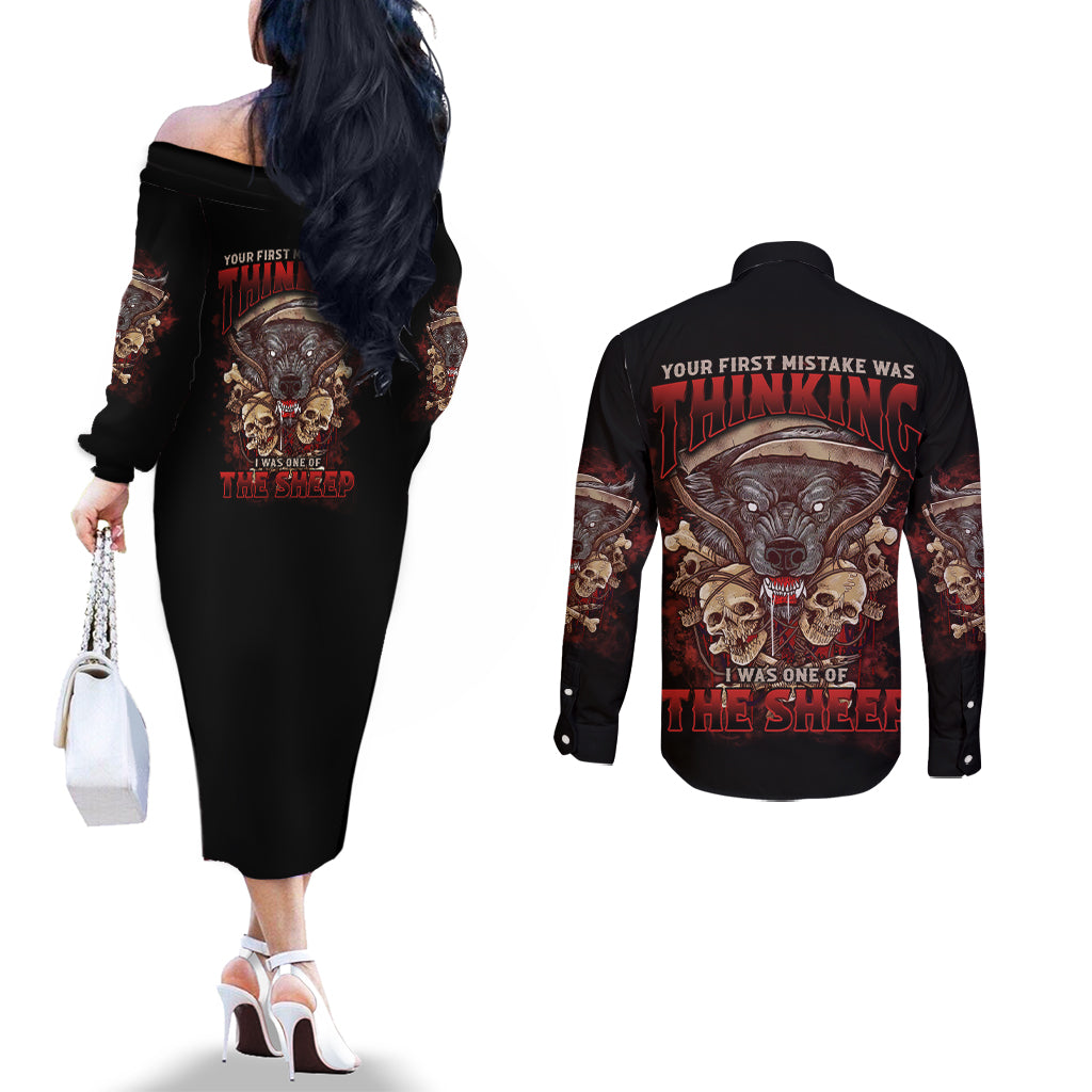 your-first-mistake-was-thingking-couples-matching-off-the-shoulder-long-sleeve-dress-and-long-sleeve-button-shirt
