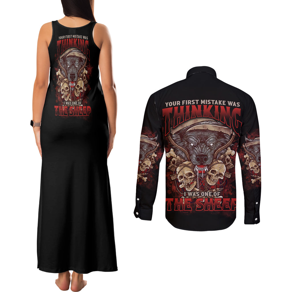 your-first-mistake-was-thingking-couples-matching-tank-maxi-dress-and-long-sleeve-button-shirt