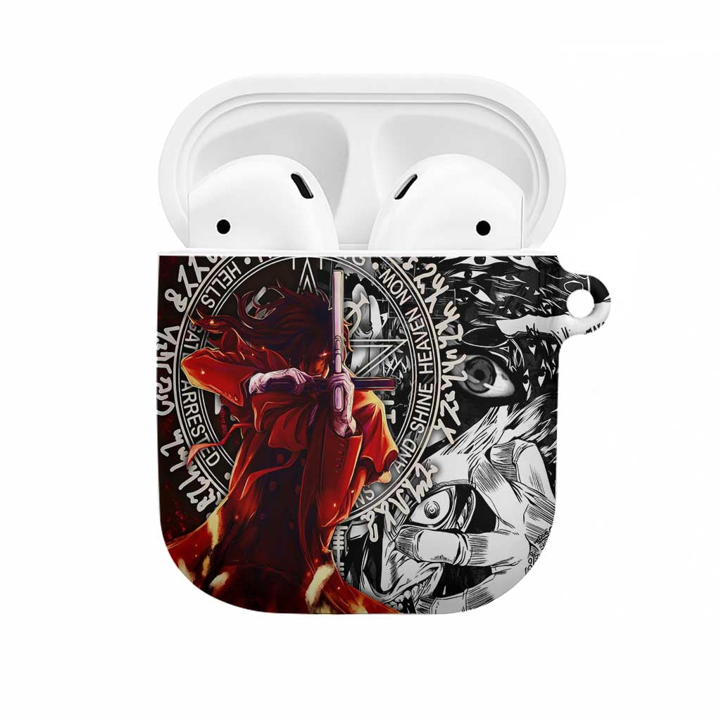 Alucard Hellsing Manga Collage Black and Red Design AirPods Case with Gun Pose and Symbolic Silhouettes - The Mazicc