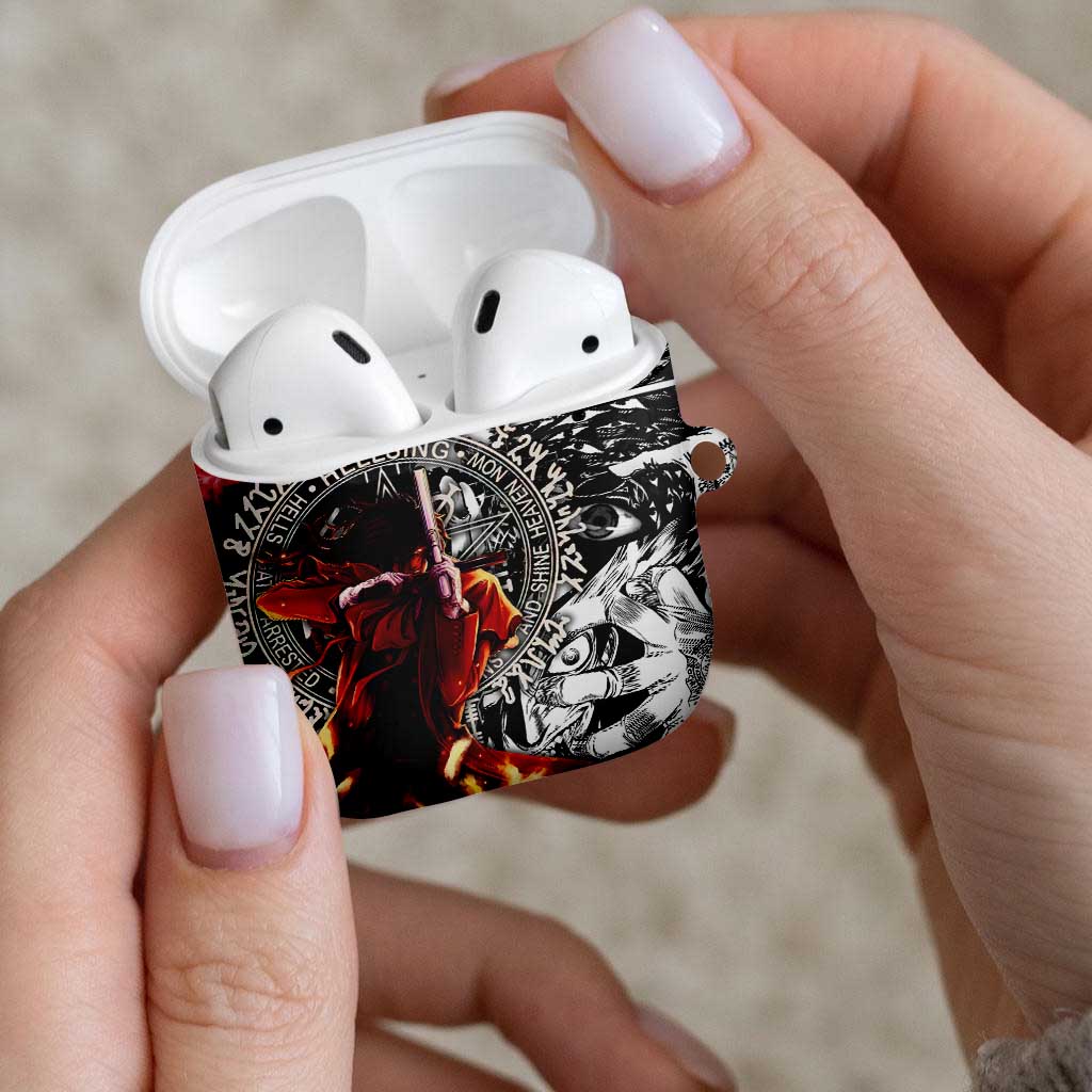 Alucard Hellsing Manga Collage Black and Red Design AirPods Case with Gun Pose and Symbolic Silhouettes - The Mazicc