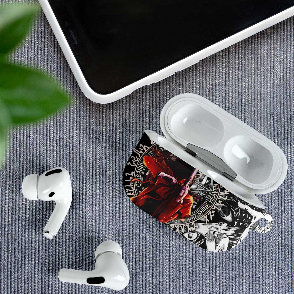 Alucard Hellsing Manga Collage Black and Red Design AirPods Case with Gun Pose and Symbolic Silhouettes - The Mazicc