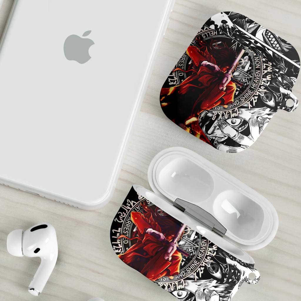Alucard Hellsing Manga Collage Black and Red Design AirPods Case with Gun Pose and Symbolic Silhouettes - The Mazicc