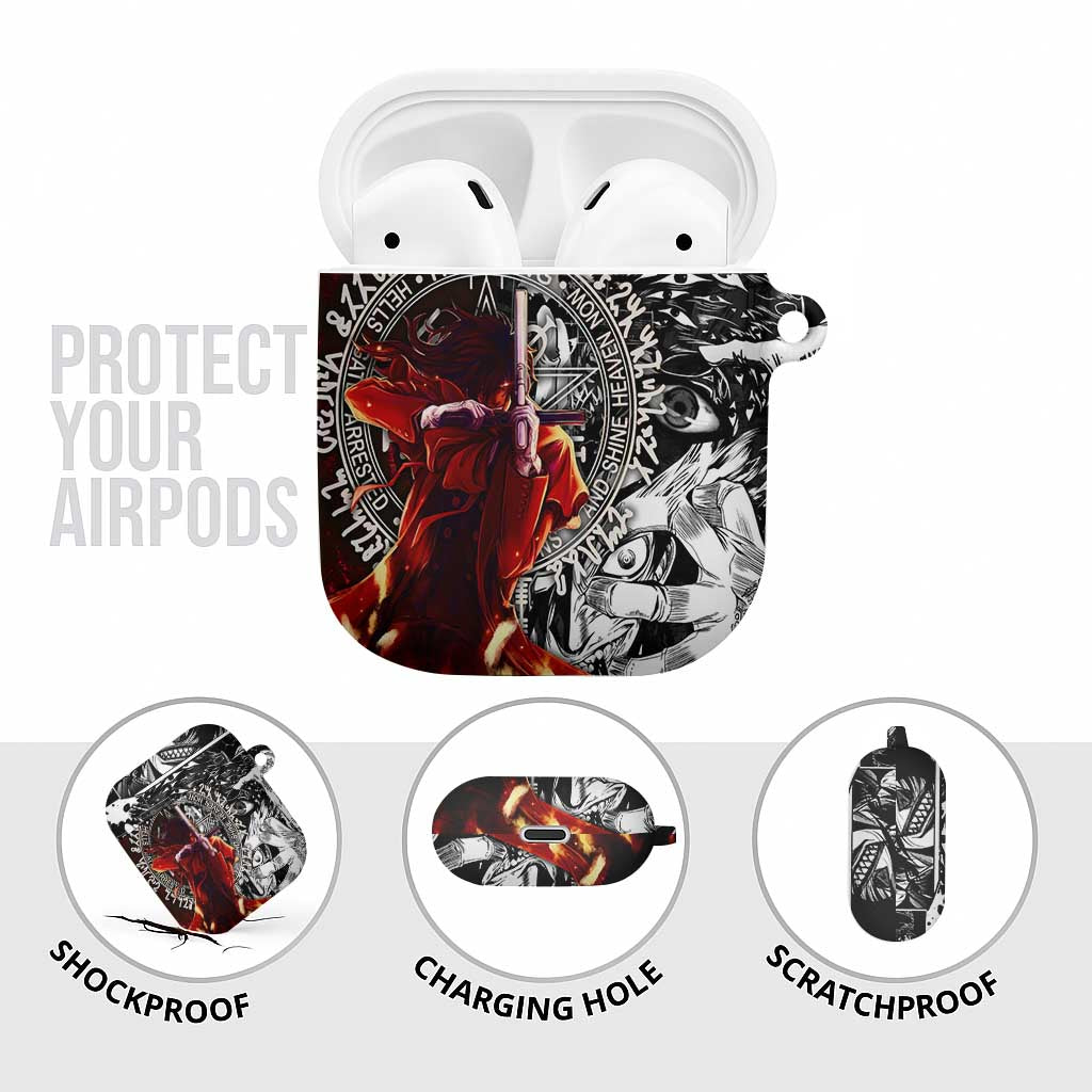 Alucard Hellsing Manga Collage Black and Red Design AirPods Case with Gun Pose and Symbolic Silhouettes - The Mazicc
