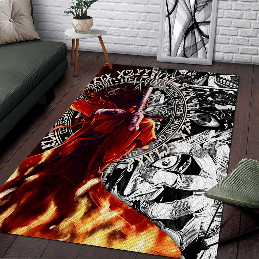 Alucard Hellsing Manga Collage Black and Red Design Area Rug with Gun Pose and Symbolic Silhouettes - The Mazicc