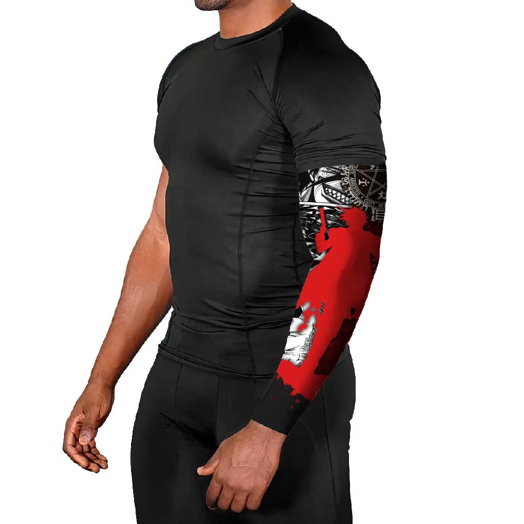 Alucard Hellsing Manga Collage Black and Red Design Arm Sleeves with Gun Pose and Symbolic Silhouettes - The Mazicc