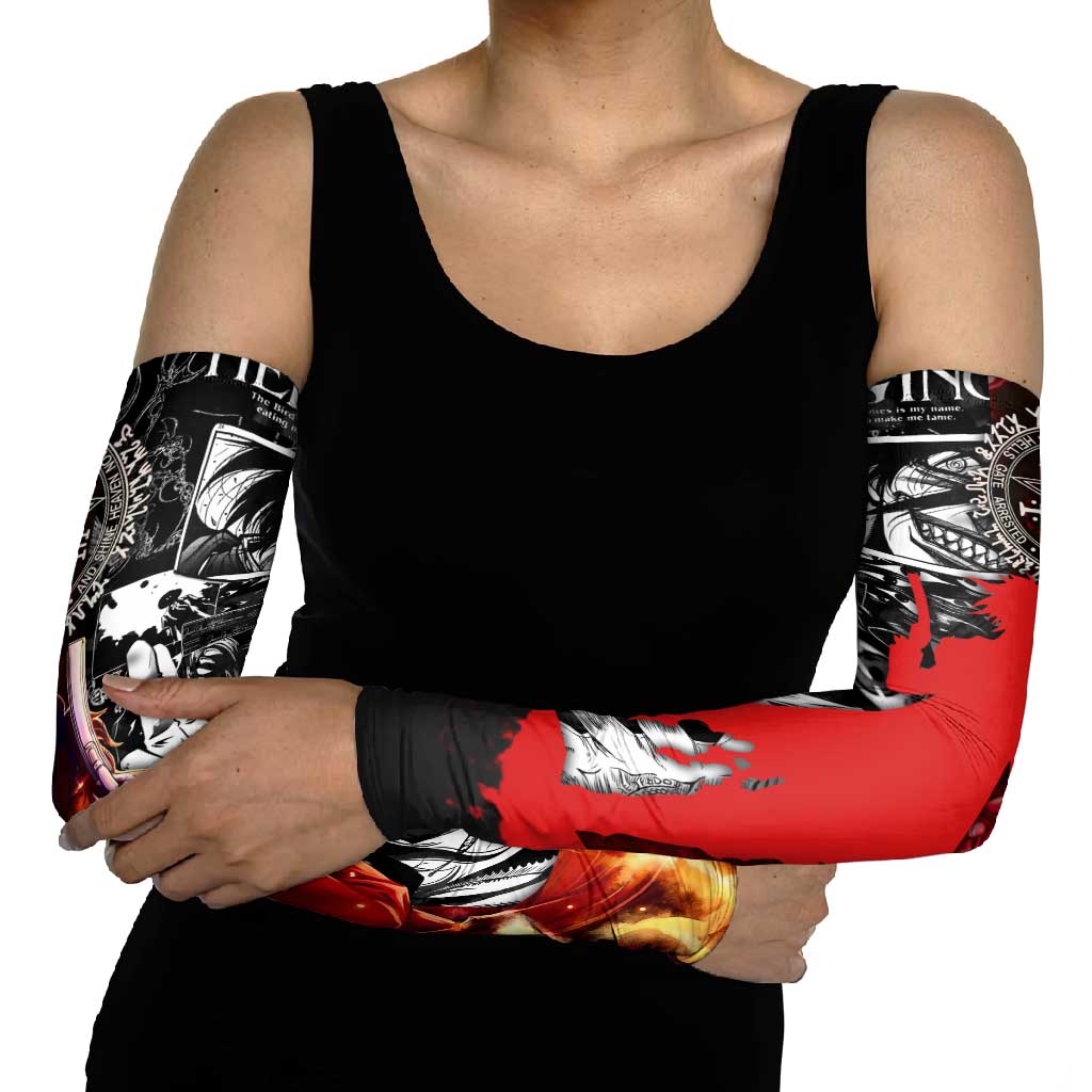 Alucard Hellsing Manga Collage Black and Red Design Arm Sleeves with Gun Pose and Symbolic Silhouettes - The Mazicc