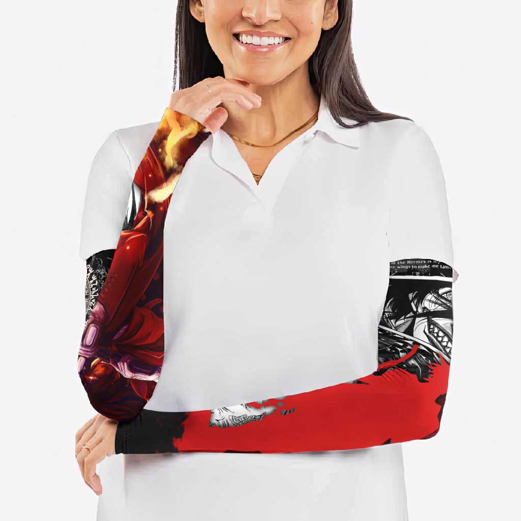 Alucard Hellsing Manga Collage Black and Red Design Arm Sleeves with Gun Pose and Symbolic Silhouettes - The Mazicc