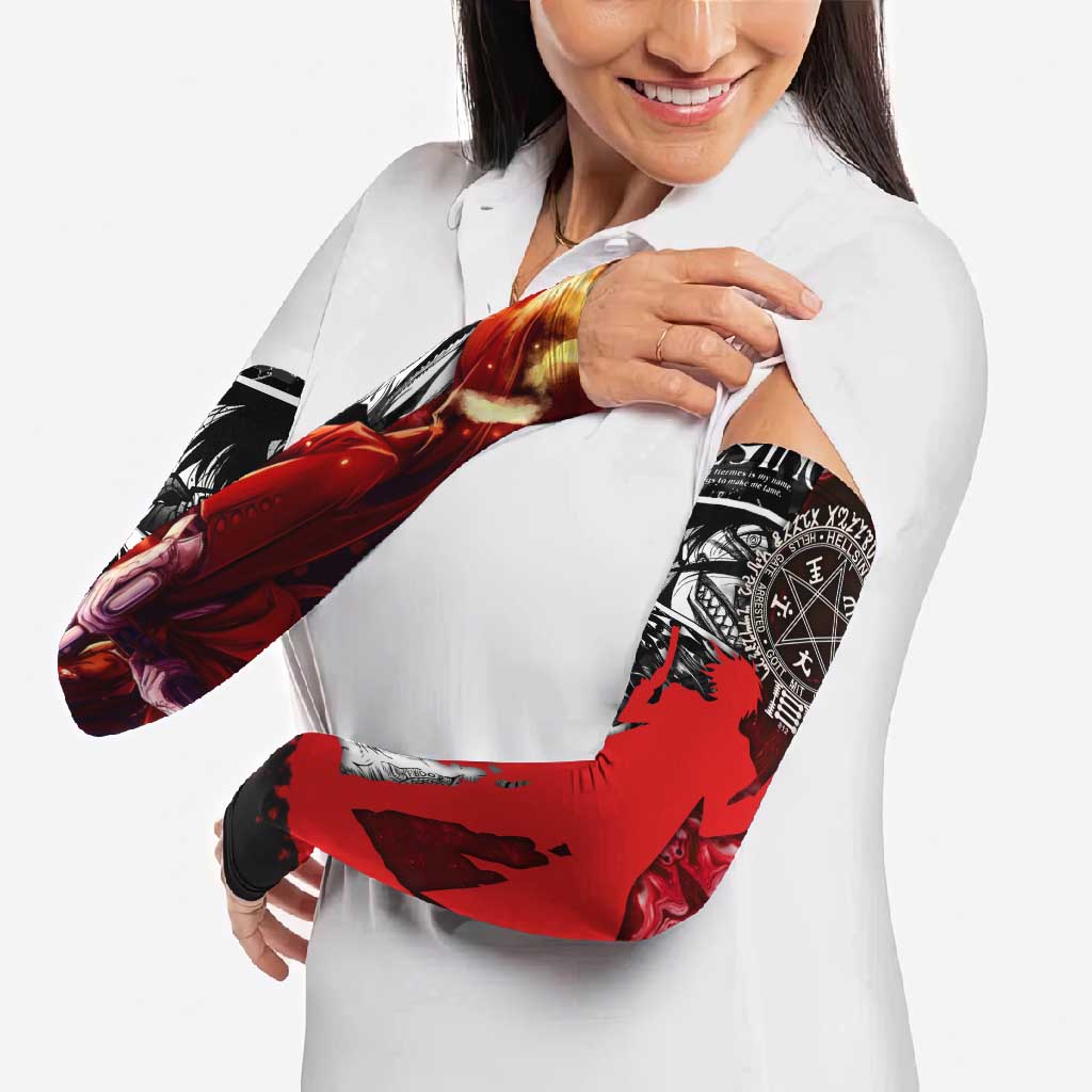 Alucard Hellsing Manga Collage Black and Red Design Arm Sleeves with Gun Pose and Symbolic Silhouettes - The Mazicc