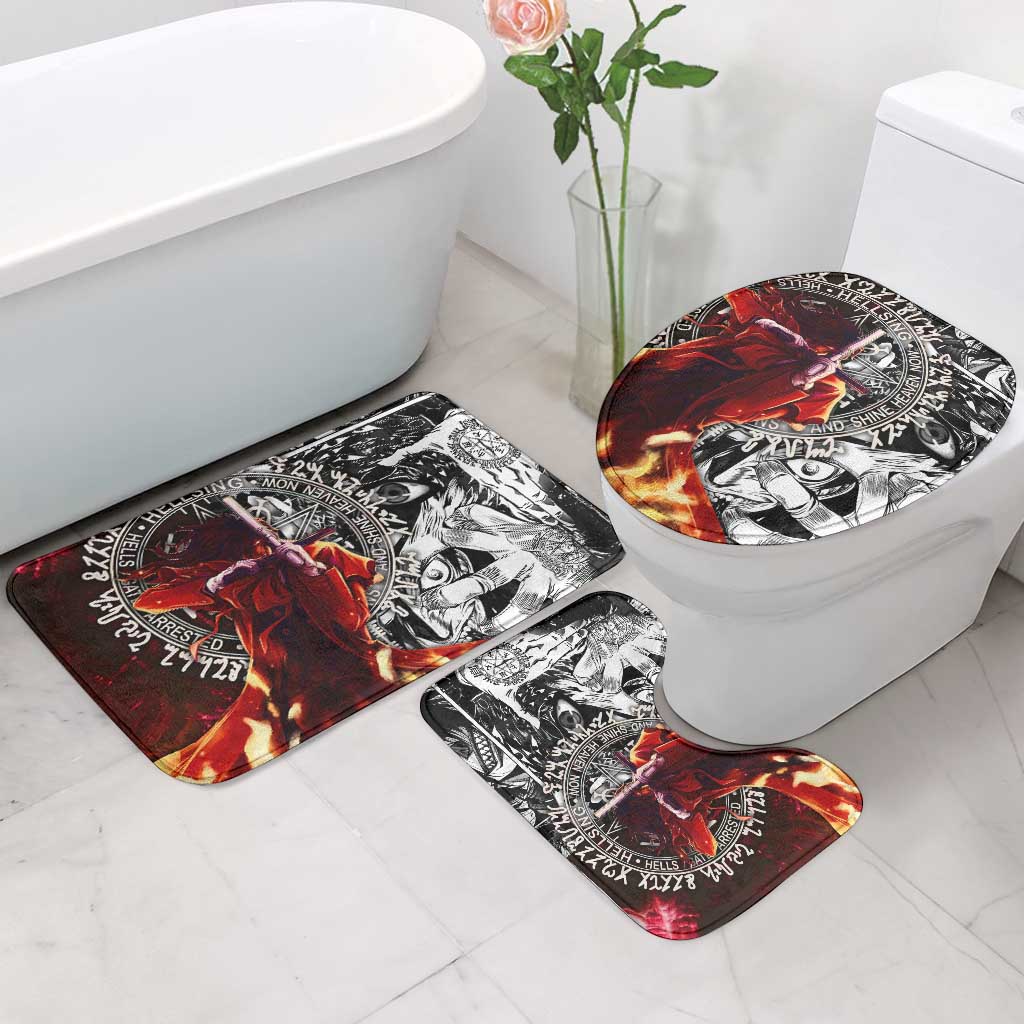 Alucard Hellsing Manga Collage Black and Red Design Bathroom Set with Gun Pose and Symbolic Silhouettes - The Mazicc