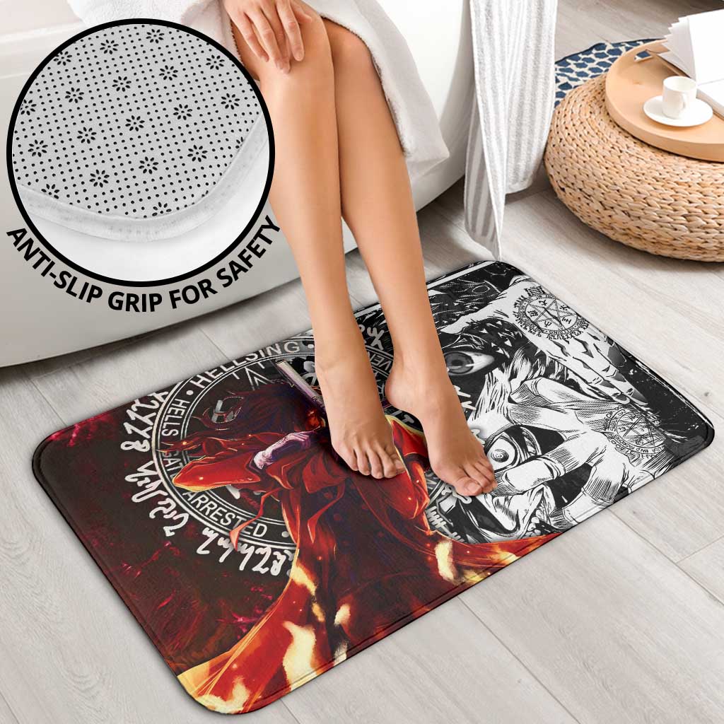 Alucard Hellsing Manga Collage Black and Red Design Bathroom Set with Gun Pose and Symbolic Silhouettes - The Mazicc